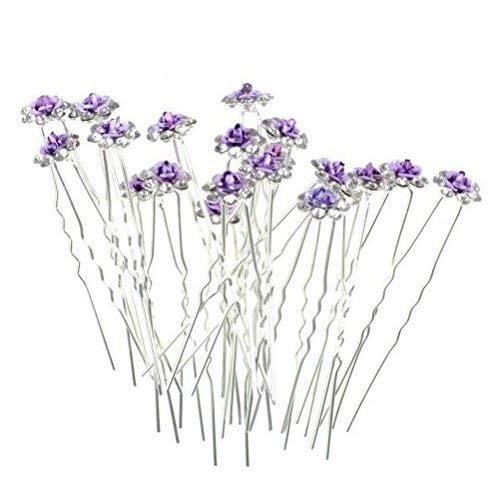Rbenxia 20 Pcs Bridal Wedding Rhinstone Hair Pins hair Accessories Hair Sticks 2.4 Inches Bridal Prom Clips Rose U-shaped Hair Pins for Women and Girls, Purple