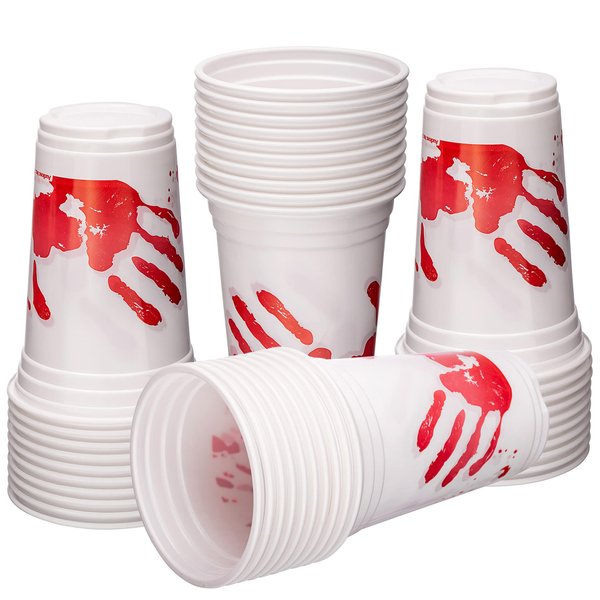 ArtCreativity Blood Print Halloween Party Plastic Cups, Set of 50, 10 oz Halloween Disposable Cups, Halloween Party Supplies and Drinking Decorations, For Juice, Soda, Punch, and More