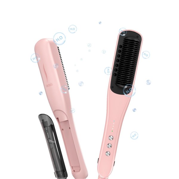 Venxis Hair Straightener Brush, Straightening Comb with 3 Temp Settings & 20s Fast Heating 212℉ to 415℉, 30-Minute Auto Shut-Off & 120 Voltage, Steam Design for Hair Treatment (Pink)