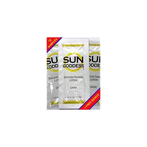 Sun Goddess - TEN (10) Sunless Self Tanning Lotion Samples + 1 Sunless Self Tanning Applicator Mitt + 1 Pair Sunless Self Tanning Application Gloves - Sun Goddess - Best Sunless Self Tanner Lotion