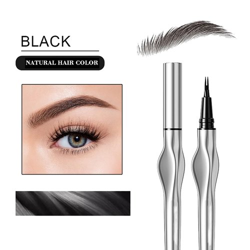 Easilydays Micro Eyebrow Pencil, Ultra-Fine Tip Liquid Eyebrow Pen, Natural Extra Fine Waterproof Brow with Two Tipped Micro-Fork, Smudge-proof Long Lasting, High Pigmented Black Eye Liner, 02 Black
