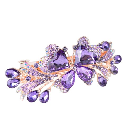 Sankuwen Luxury Butterfly Hair Barrettes Crystal Hair Clip Sparkly Metal Snap Hair Clip for Women Girls（Style-A,Purple）