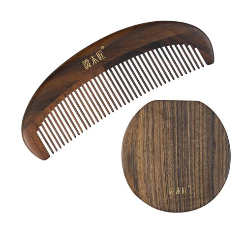 Tan Mujiang Premium Wooden Comb, Anti-Static, Natural Wood, Happy Bloom Set 1