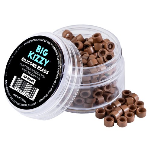 Big Kizzy Silicone Lined Microlink Beads for Weft Hair Extensions, 5.0mm Light Brown beads for in...
