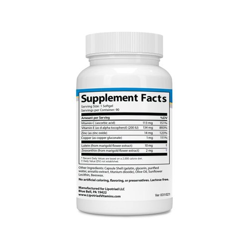 Lipotriad Visionary Eye Vitamin and Mineral Supplement with AREDS2® ingredients in our own custom formula, 90 Count