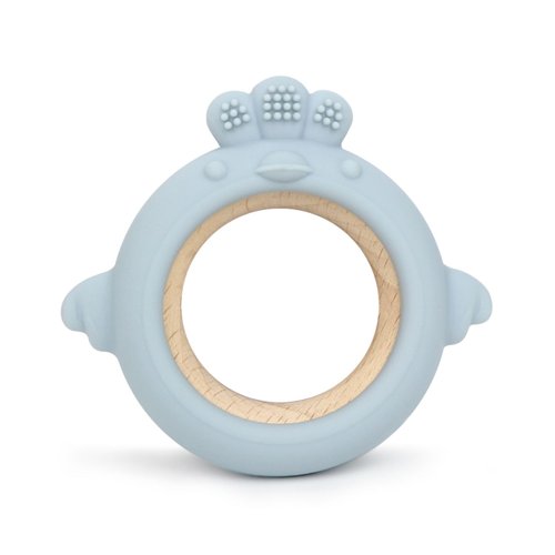 Arudyo Baby Teething Toys Silicone Teethers with Wooden Ring Baby Teether Sensory Toys (Chick Blue)
