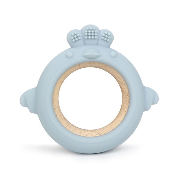 Arudyo Baby Teething Toys Silicone Teethers with Wooden Ring Baby Teether Sensory Toys (Chick Blue)