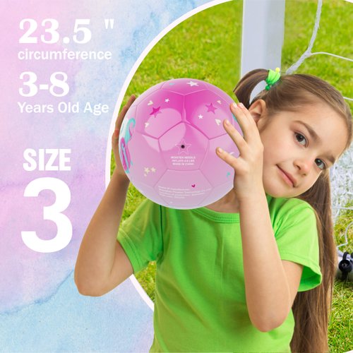 PP PICADOR Kids Soccer Ball Cute Cartoon Toddler Ball with Pump Toys Gift for Girls Boys Indoor Outdoor(Gradient Pink Unicorn, Size 3)