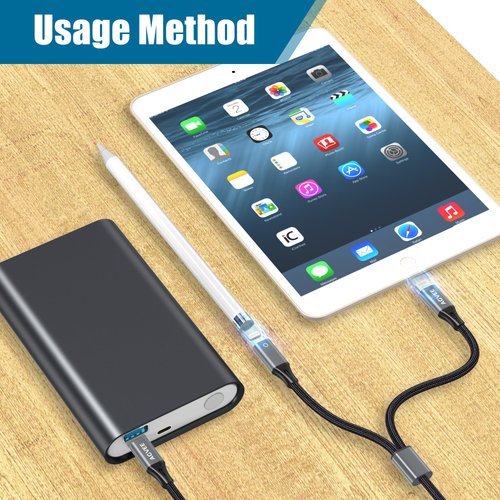 AGVEE 5ft USB-C Male to Lightning Female Charging Adapter Cable for Apple Pencil 1st Generation, 2 in 1 Charger Cord Enables Apple Pencil Pen 1st Gen Match iPad 10, Dark Gray