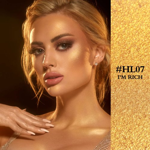 FOCALLURE Starfall Glowing Liquid Highlighter, Shimmering Body Oil, Non-Sticky Shimmer Liquid Luminizer, Non-Greasy, Face & Body Glitter Makeup for Costumes, Cosplay, Rave Festival, I'm Rich