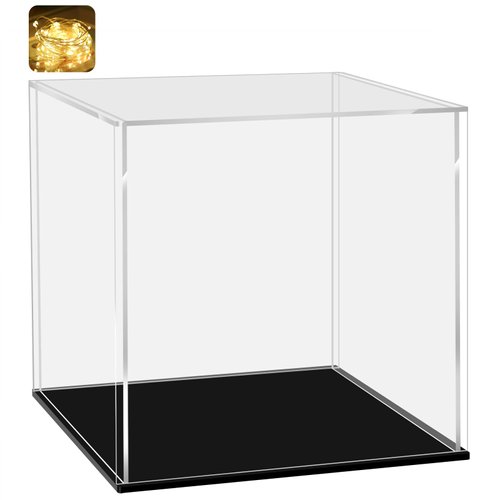 LANSCOERY Acrylic Display Case, Assemble Small Showcase Display Box for Collectibles, with Dustproof & Seamless Display Design, Suitable for Baseball 4x4x4inch Black Base