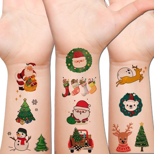 Hohamn Glitter Christmas Temporary Tattoos for Kids, 12 Sheets Glitter Christmas Holiday Tattoos for Boys Girls Xmas Party Gifts Crafts Decoration