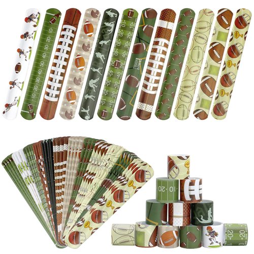 Hpscdyo 72PCS Football Slap Bracelets Wristband Football Party Favors, Football Birthday Rugby Match Party Supplies Kids Classroom Gifts, Sports Themed Bracelets for Kids and Adults, 12 Designs