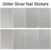 3D Glitter Silver French Nail Stickers for Women Nail Design Reflective French Nails Stickers Heart Butterfly Star Nail Stickers Wave Stripe Nail Art Stickers Swirl Lines Nail Decals Nail Supplies