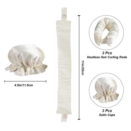 NuAngela Satin Heatless Hair Curler Set, 3 Count (Pack of 1) - Heatless Curling Rod Headband with 3Pcs Caps for All Hair Types, No Heat Curling