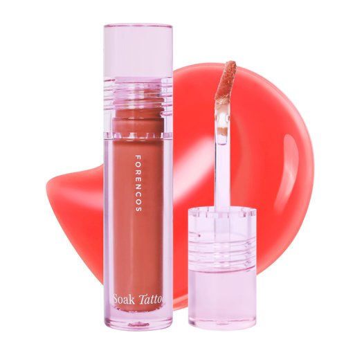 FORENCOS Soak Vegan Lip Tint/Stain, Water Gel Formula, Weightless & Non-sticky Finish, Vivid Color, Smudge-proof, Cruelty-Free, Korean Makeup, Waterproof, 0.11 oz (02 Rire)