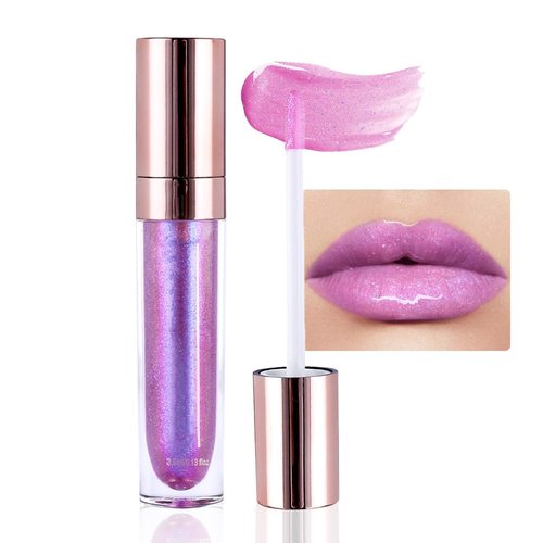 evpct 1Pcs Light Plum Pearlescent Chameleon Shimmer Glitter Lipstick Lip Gloss, Long Lasting Waterproof Glitter Metallic Sparkly Glossy Lip Gloss Tint Liquid Lipsticks Set Lip Stain Makeup for Women