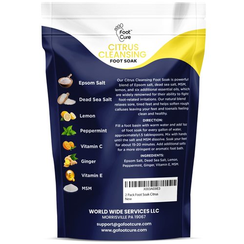 Citrus Detox Foot Soak with Epsom Salts - for Foot Callus, Immune Boost, Damaged Toenail, Pedicure Spa, Soothes Sore Tired and Swollen Feet - Made in USA - 16oz
