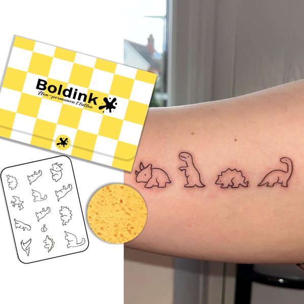 Boldink Semi-permanent tattoos, realistic fake tattoos, last 7-15 days, waterproof non-reflective temporary tattoo stickers, cruelty-free, uniquely designed exquisite packaging（Dinosaurs）