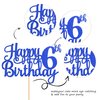 1 PCS Happy 6th Birthday Cake Topper Glitter Cheers to 6 Years Birthday Cake Pick Six 6 Fabulous Cake Decoration for Happy 6th Birthday Theme Party Decorations Supplies Blue
