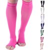 Doc Miller Open Toe Compression Socks, 15-20 mmHg, Toeless Compression Socks Women and Men for Maternity, Shin Splints & Calf Recovery, 1 Pair Pink Knee High Small