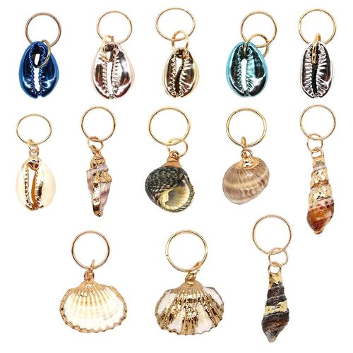 EXCEART Dreadlock Accessories 13pcs Hair Braid Rings Shell Headpiece Hair Clips Pendant Ocean Conch Seashell Enamel Charms Pendants for Diy Jewelry Making Hair Jewelry Accessories