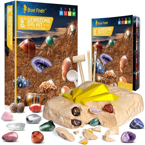 CAPKIT Gemstone Gem Dig Kit, STEM Educational DIY Toys Science Kit- Dig Up 15 Unique Real Gemstone, Rocks, Mining Unique Gifts, Archaeology- Best Gifts for Boys Girls Kid Toys