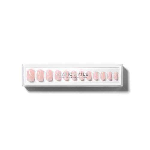 Static Nails Reusable Pop-On Manicure Set, Non-Damaging Glue-On Nails (Round) - False Nails with Static Nail Glue, Nail Set, Fake Acrylic Press On Nails (Soft Pink Sway, Round)