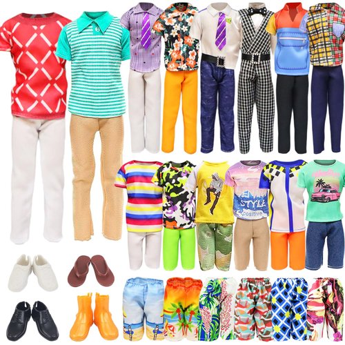 Ecore Fun 11 Items 11.5 Inch Boy Doll Clothes and Shoes - 5 Sets Fashion Casual Wear Clothes Outfit 2 Swimwear 4 Pairs Shoes for 12 inch boy Doll Random Styles