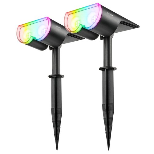 Consciot Solar Spot Lights Outdoor, Halloween Decorations 16 LEDs IP67 Waterproof Color Changing Solar Outdoor Lights, 8 Colors, 2-in-1 Adjustable Wall Lights for Garden Yard Pathway, 2 Pack(RGB)