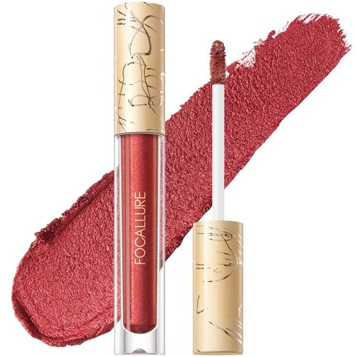 FOCALLURE Metallic Liquid Lipstick,Non Stick Cup Lip Gloss,High Impact Lip Color with Transfer-proof Wear,Long Lasting & Waterproof Lipstick Makeup for Women,RD02 Painkiller