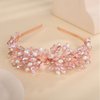 Teyglen Bridal Wedding Crystal Headband Pink Rhinestone Pearl Beads Headband Hair Crown Handmade Leaf Headpiece Hair Accessories for Women Party Prom (Pink)
