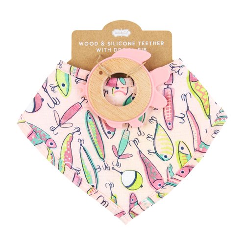 Pink Fishing Lure Teether Bib Set