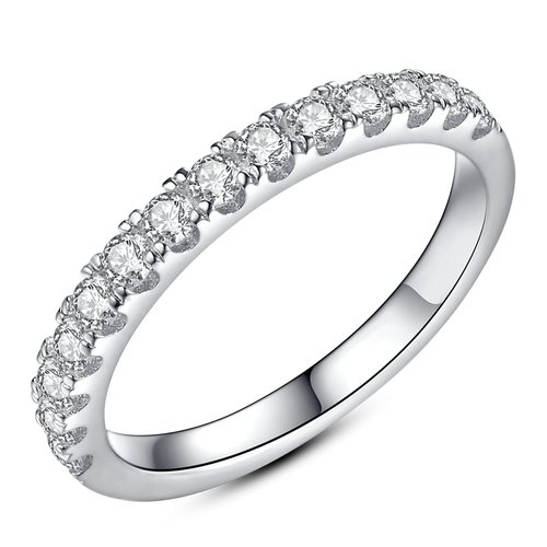 IMOLOVE Moissanite Wedding Rings for Women, 0.3 ct D Color VVS1 Lab Created Diamond Sterling Silver Rings Half Eternity Stackable Engagement Ring Anniversary Band Size 3-13-7