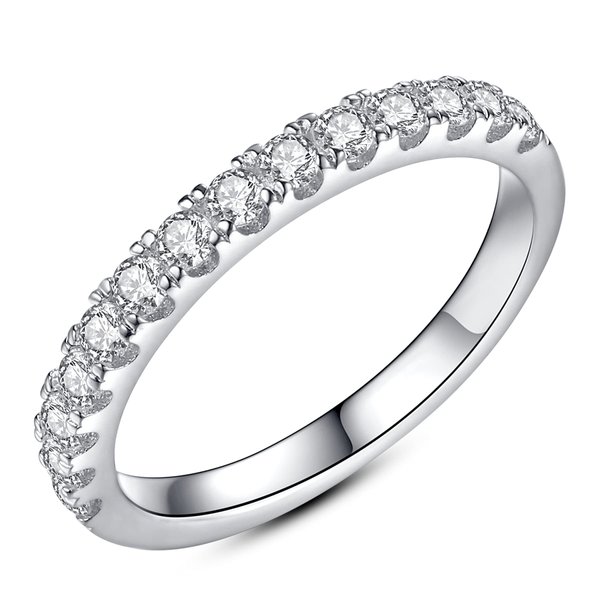 IMOLOVE Moissanite Wedding Rings for Women, 0.3 ct D Color VVS1 Lab Created Diamond Sterling Silver Rings Half Eternity Stackable Engagement Ring Anniversary Band Size 3-13-7