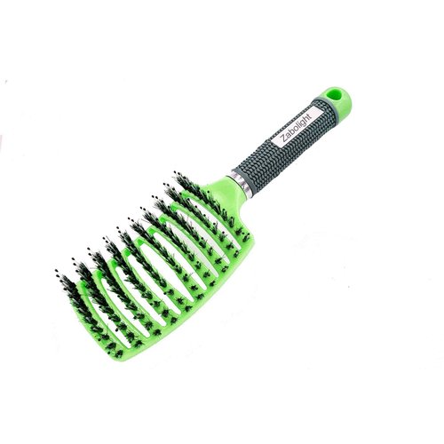 Zabolight Premium Vent Boar Bristle Hair Brush Vented Detangling Oversize Hair Brush for Thick Long Curly Hair, Curved Fast Blow Drying Brush for Women & Men (Green)