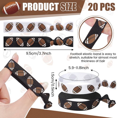 Hanaive 20 Pcs Football Hair Ties Football Hairbands Football Themed Party Favors Elastic Ponytail Holders Football Scrunchie No Crease Ribbon Party Accessories for Women Football Team Gifts