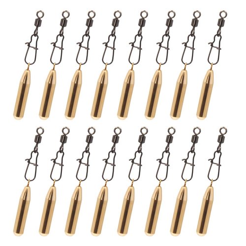 Acekit Brass Drop Shot Weights Skinny Fitness Brass Fishing Sinker with Fishing Lock Snap and Swivels (3/16oz-16Pack)