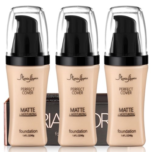 MARIA AYORA Triple Pack of Liquid Matte Foundation Makeup, Oil Control & Full Coverage Foundation, Moisturizing & Lightweight Formula, Vegan & Cruelty-Free, 1.4fl oz Per Bottle (03 Porcelain)