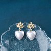 Sttiafay Vintage Pearl Heart Drop Earrings Gold Leaf Pearl Earrings White Pearl Heart Earrings Bridal Pearl Stud Earrings Jewelry for Women