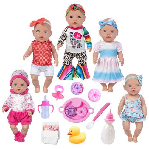 ZQDOLL 22 Pcs 14-16 inch Baby Doll Clothes Dress and Accessories Include 5 Set Doll Clothes with Doll Backpack Mini Phone ，Pillow Eye Mask fits 43cm New Born Baby Dolls, American 18 Inch Doll