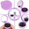 10 Pcs Folding Pocket Hair Brush with Mirror and Round Mini Comb for Travel (5 Colors) - Unisex