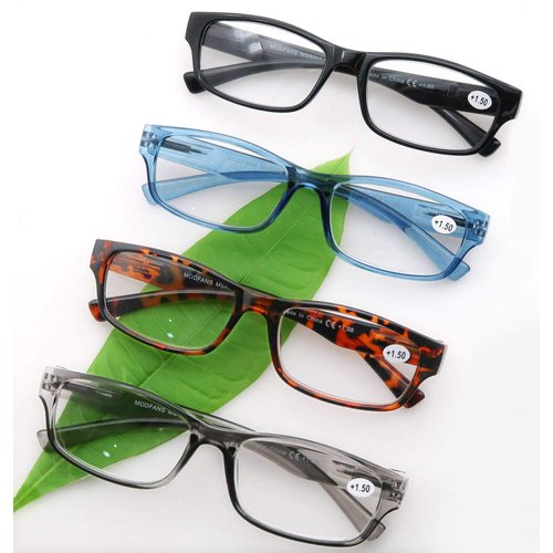 MODFANS 4 Pack Plastic Frame Spring Hinges Reading Glasses Vintage Quality Comfort for Men and Women +1.00
