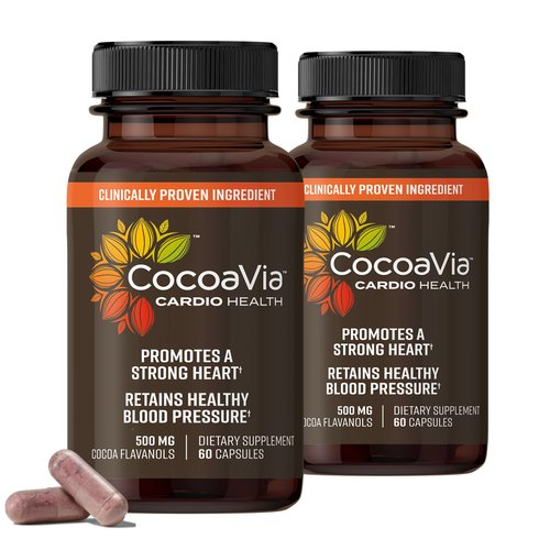 CocoaVia Cardio Health Supplement, 60 Day, 500mg Cocoa Flavanols, Support Heart Health, Boost Nitric Oxide, Blood Circulation, Energy, Vegan, Dark Chocolate, 120 Capsules