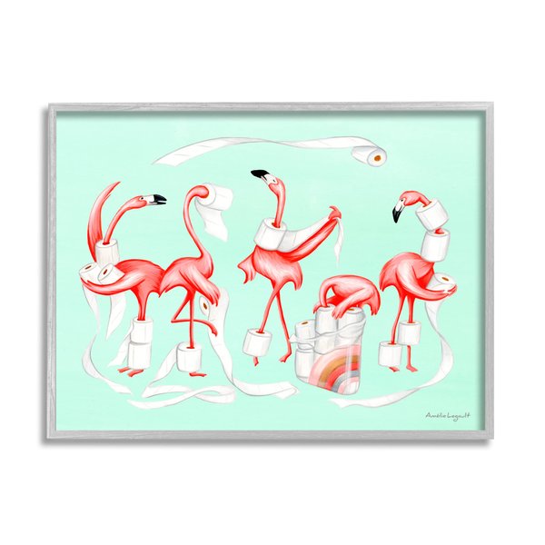 Stupell Industries Silly Flamingos Toilet Paper Rolls Bathroom Illustration, Design by Amelie Legault