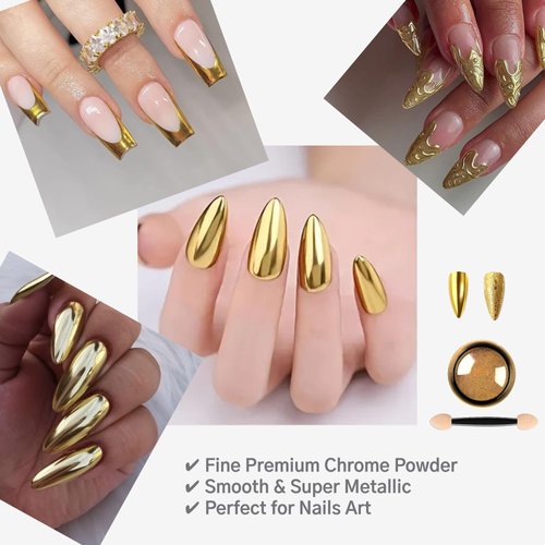 The Nails Baes Chrome Gold Metallic Chrome Powder for nails Nail Art Design (Gold)