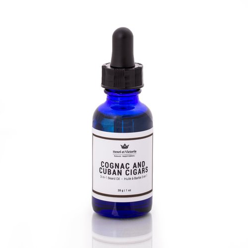 HENRI ET VICTORIA Beard Oil Cognac and Cuban Cigars Fragrance | Canadian Made by Skilled Artisan | Moisturizing, Non-Greasy, Natural Ingredients | 56g (2oz)