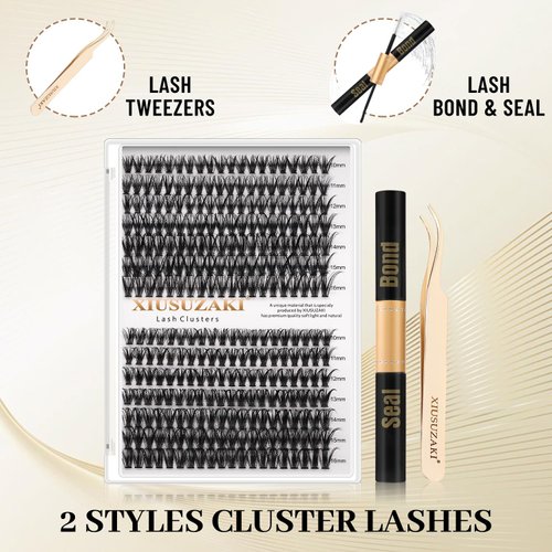 XIUSUZAKI Lash Extension Kit 30+40D DIY Lash Clusters Kit 280pcs D Curl Cluster Lashes Individual Lashes Eyelash Extension Kit with Lash Bond and Seal,Lash Tweezers(30D+40D D Kit,10-16mm Mixed)