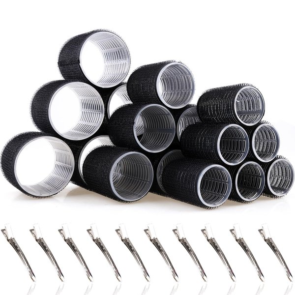 Yatinkim Rollers Hair Curlers 32Pcs Set with 14Pcs Clip 3 Sizes Self Grip Blowout Look Heatless Lazy Styles Salon DIY for Long Medium Short Thick Hair Bangs Volume Black