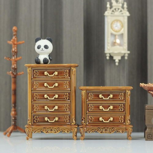 ibasenice Mini Cabinet 2pcs Dollhouse Cabinet Mini Ornament Dressing Dollhouse European and American Plastic Dollhouse Furniture Chests of Drawers Light Brown
